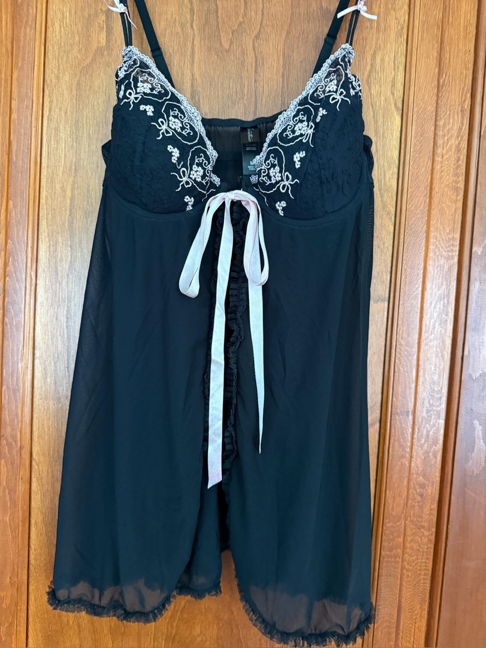 SECRET TREASURES Lace & Mesh Babydoll Black Size Medium